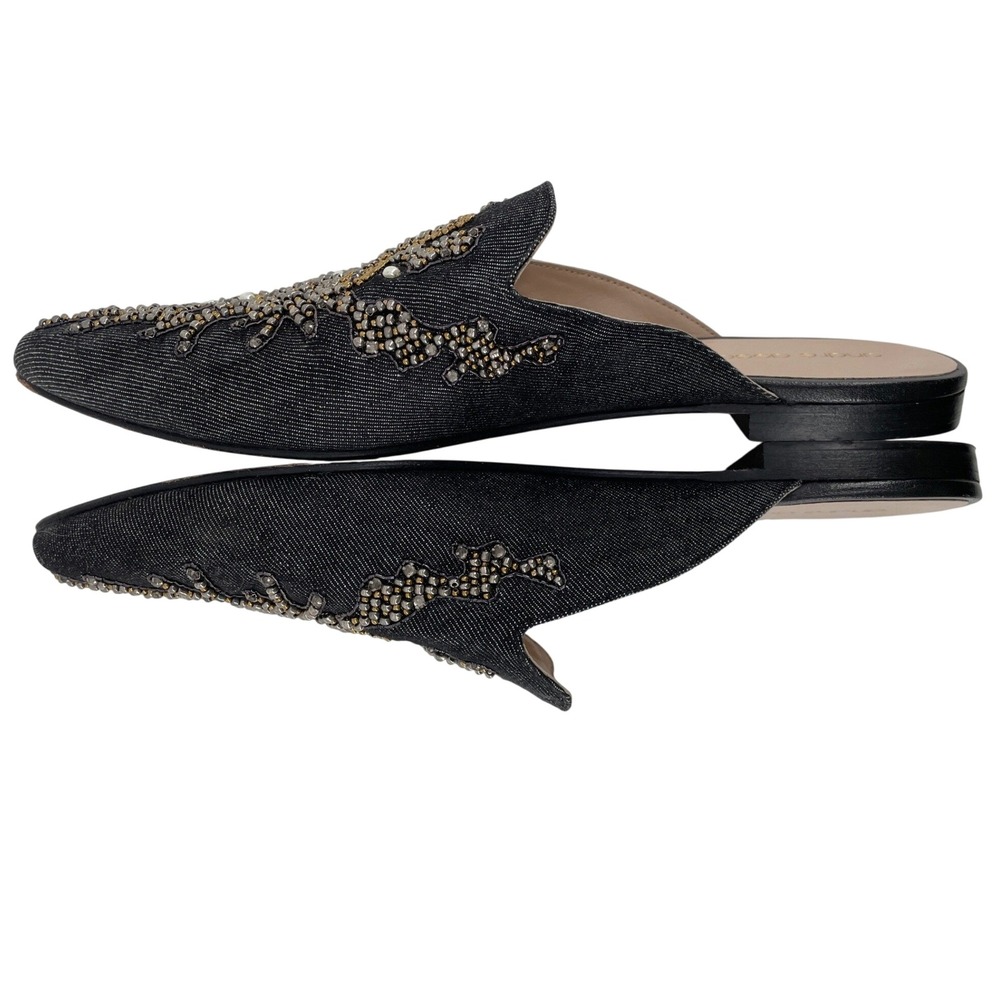 Andre Assous Mules Women 10 Dark Blue Denim Beaded Shoes Leather Artsy Chic